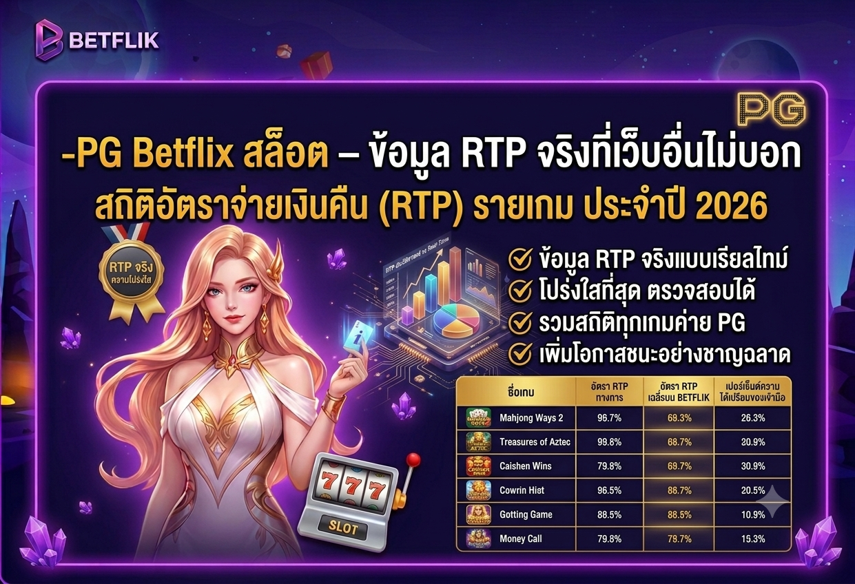rtp ของเกม pg slot PG Betflix สล็อต ข้อมูล RTP จริงรายเกม ประจำปี 2026 betflik เว็บตรง สถิติอัตราจ่ายเงินคืน Mahjong Ways 2 Treasures of Aztec